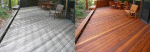 Redwood deck before & after cleaning and preserving