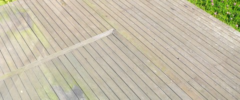 Redwood deck before cleaning and preserving