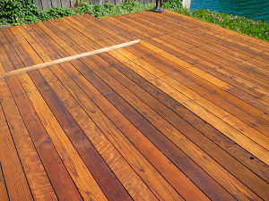 Redwood deck after cleaning and preserving