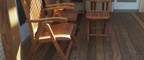 Redwood deck and teak furniture after restoration