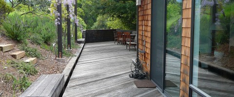 Redwood deck before restoration