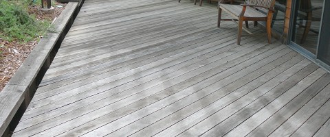 Redwood deck before restoration