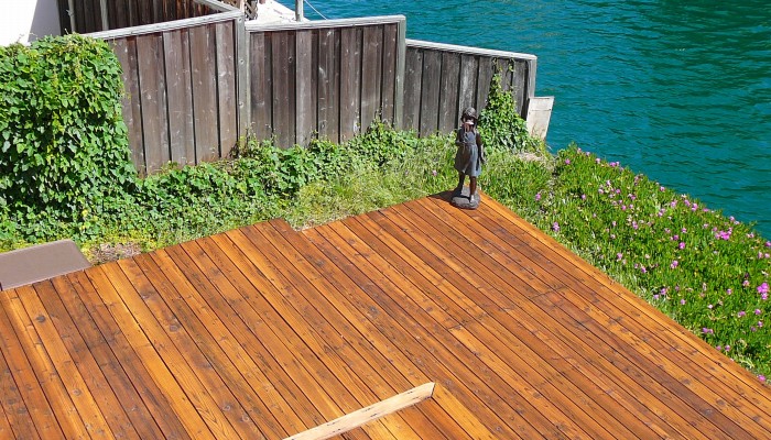 Redwood deck after cleaning and preserving