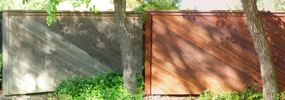 Redwood fence before & after Cal Preserving's restoration process