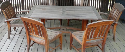 Teak patio furniture before restoration