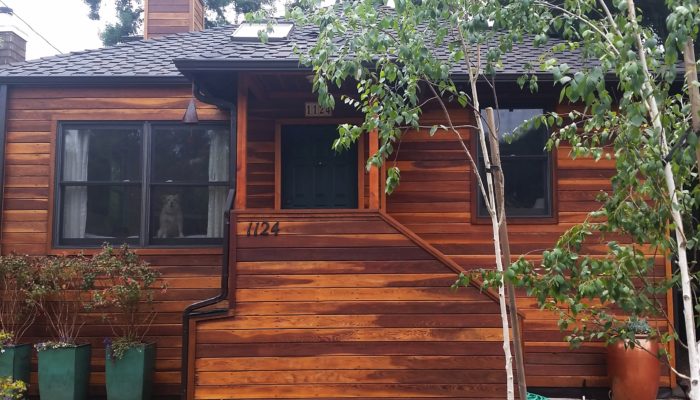 Redwood siding after staining